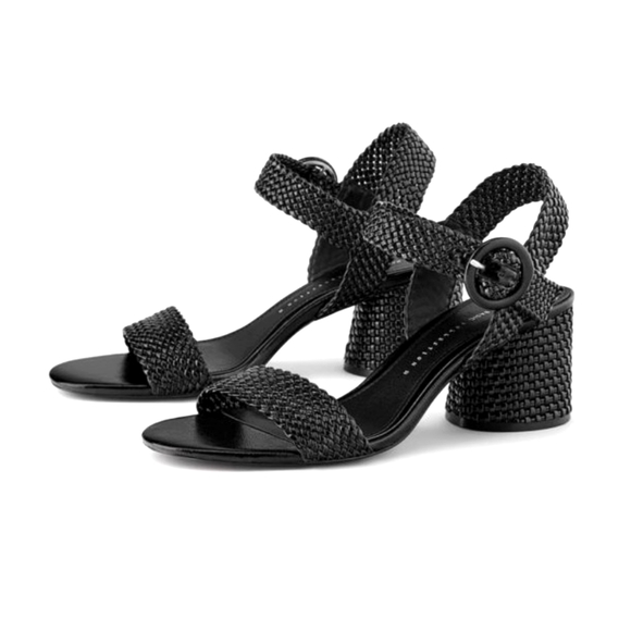 NWOT Zara - Black Woven Sandals - Chunky Heel - 40